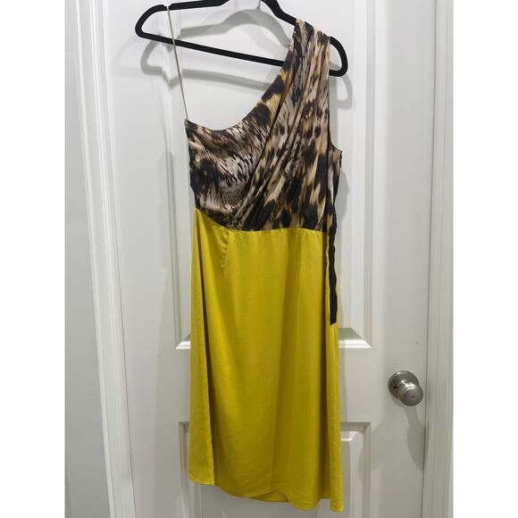 Yigal Azrouël One Shoulder Animal Print Color Block 100% Silk Dress Sz 8 - Picture 6 of 8